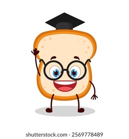 cute graduation college student expression of bread cartoon character
