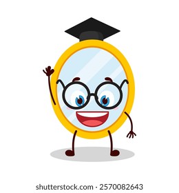 cute graduation college student expression of mirror cartoon character
