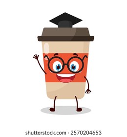 cute graduation college student expression of coffee cup cartoon character
