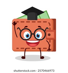 cute graduation college student expression of wallet cartoon character
