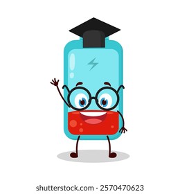 cute graduation college student expression of empty battery cartoon character
