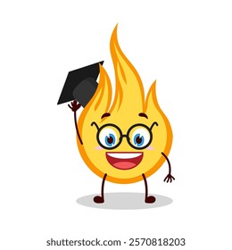 cute graduation college student expression of fire cartoon character
