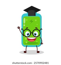 cute graduation college student expression of full battery cartoon character
