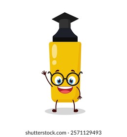 cute graduation college student expression of yellow highlighter cartoon character
