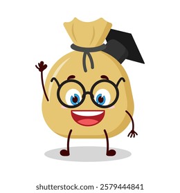 cute graduation college student expression of money bag cartoon character
