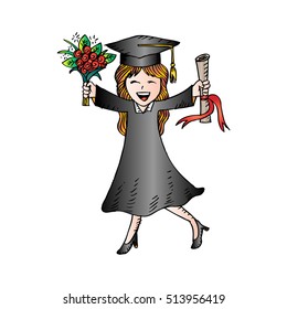 Cute graduation girl. Sketchy style.