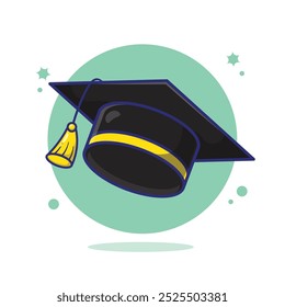 Cute graduation hat cap bachelor degree diploma cartoon icon mascot symbol vector illustration