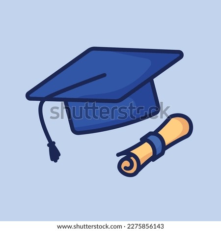 Cute graduation hat cartoon icon vector illustration. minimal vector education diploma for student study success render illustration