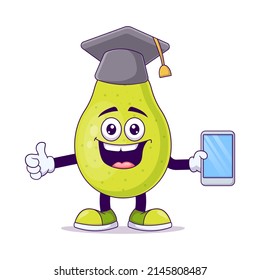 Cute graduation pear cartoon vector illustration design. Fruit mascot character concept isolated vector