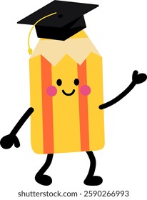 Cute Graduation Pencil Cartoon, Smart Education Mascot for Learning and School