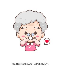 Cute Grand mother show thumbs up cartoon character. People expression concept design. Isolated background. Vector art illustration.