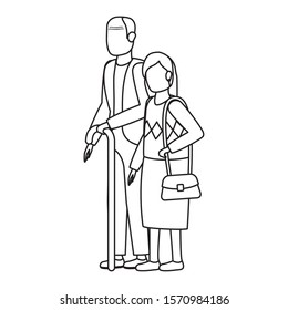 cute grand parents avatars characters vector illustration design