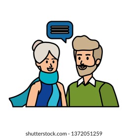 cute grand parents couple with speech bubble