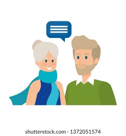 cute grand parents couple with speech bubble