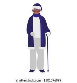 cute grandfather black with winter clothes