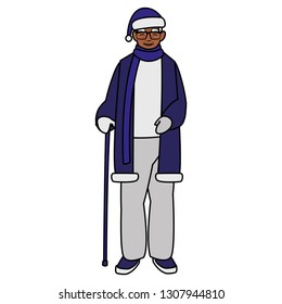 cute grandfather black with winter clothes