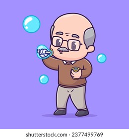 Cute Grandfather Blowing Soap Bubble Cartoon Vector Icon
Illustration. People Nature Icon Concept Isolated Premium
Vector. Flat Cartoon Style