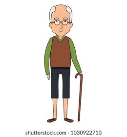 cute grandfather with cane avatar character