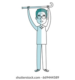 cute grandfather with cane avatar character