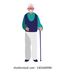 cute grandfather with cane character