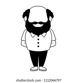 Cute grandfather cartoon in black and white