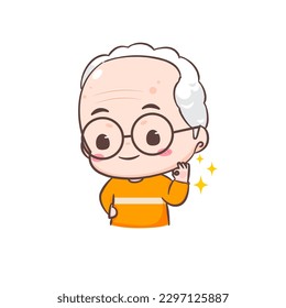 Cute grandfather cartoon character. Grandpa with OK hand sign gesture. People concept design. Isolated white background. Vector art illustration