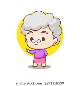 Cute Grandfather cartoon character showing finger heart. People Concept design. Flat adorable chibi vector illustration. Isolated white background