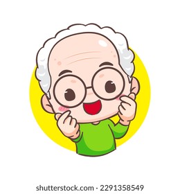 Cute Grandfather cartoon character showing finger heart. People Concept design. Flat adorable chibi vector illustration. Isolated white background