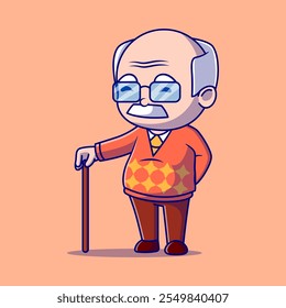 Cute Grandfather cartoon illustration. Study icon concept. Flat cartoon style