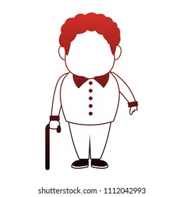 Cute grandfather cartoon red lines