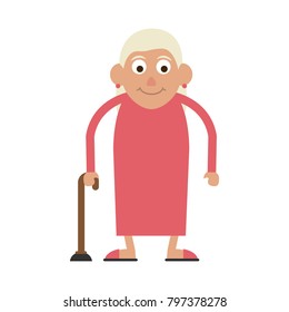 Cute grandfather cartoon walking stick