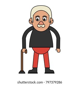 Cute grandfather cartoon walking stick