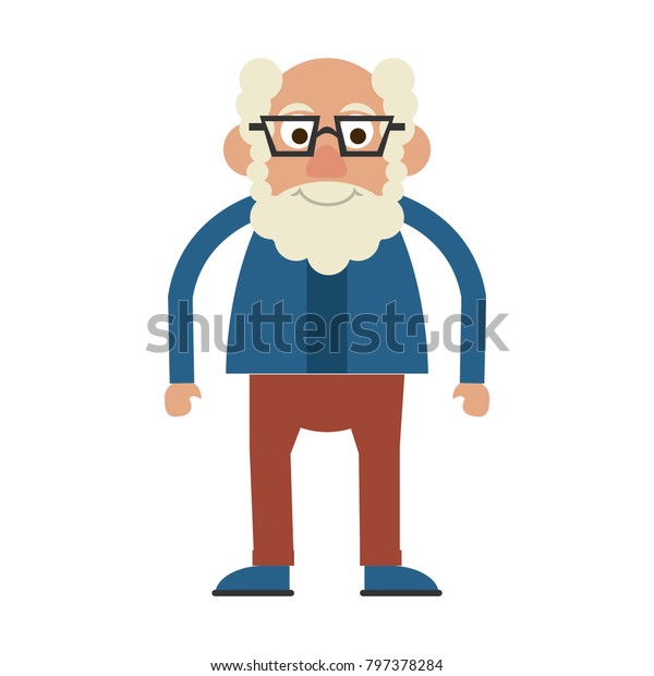 Cute Grandfather Cartoon Walking Stick เวกเตอร์สต็อก ปลอดค่าลิขสิทธิ์