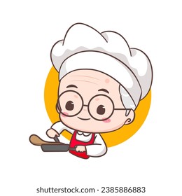 Cute grandfather chef cartoon. Grandpa cooking logo vector art. People Food Icon Concept. restaurant and homemade culinary logo