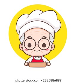 Cute grandfather chef cartoon. Grandpa cooking logo vector art. People Food Icon Concept. restaurant and homemade culinary logo
