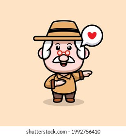 cute grandfather dabbing with love cartoon illustration