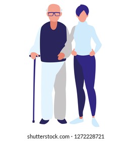 cute grandfather with daughter characters