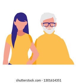 cute grandfather with daughter characters