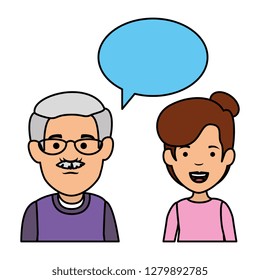 cute grandfather and daughter with speech bubble