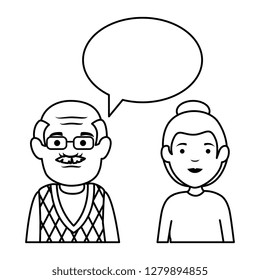 cute grandfather and daughter with speech bubble