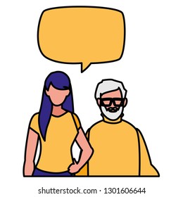 cute grandfather with daughter talking