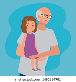 cute grandfather and girl kid with hairstyle