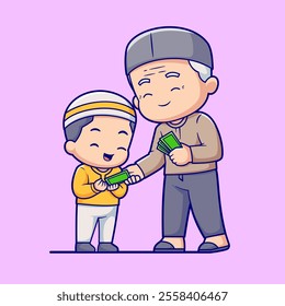 Cute Grandfather Giving Money To Kid Cartoon Vector Icon 
Illustration. People Religion Icon Concept Isolated Premium 
Vector. Flat Cartoon Style 