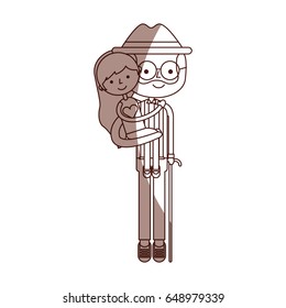 cute grandfather with granddaughter avatar character