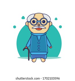 Cute Grandfather icon. Icon Illustration. 
Mascot Cartoon Character.Outline grandmother vector icon for web design isolated on white background