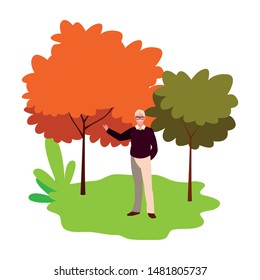 cute grandfather in the outdoors with trees