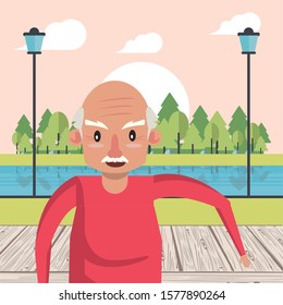 cute grandfather in the park scene vector illustration design