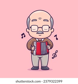 Cute Grandfather Playing Accordion Cartoon Vector Icon
Illustration. People Music Icon Concept Isolated Premium
Vector. Flat Cartoon Style