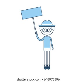 cute grandfather with protest label avatar character