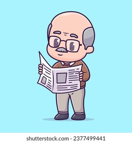 Cute Grandfather Reading Newspaper Cartoon Vector Icon
Illustration. People Education Icon Concept Isolated Premium
Vector. Flat Cartoon Style